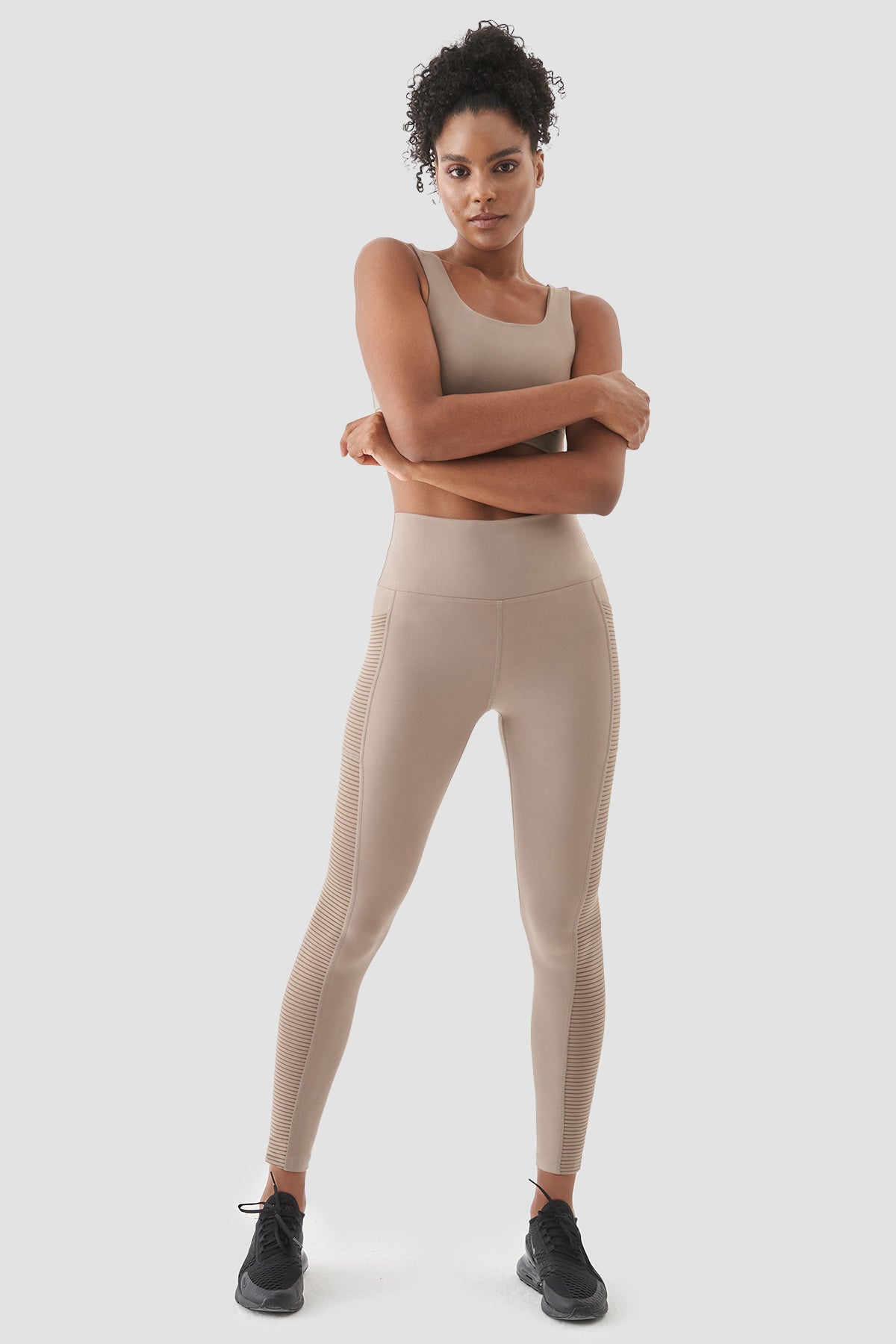 Wawel File Cep Detaylı Taş Rengi Spor Tayt