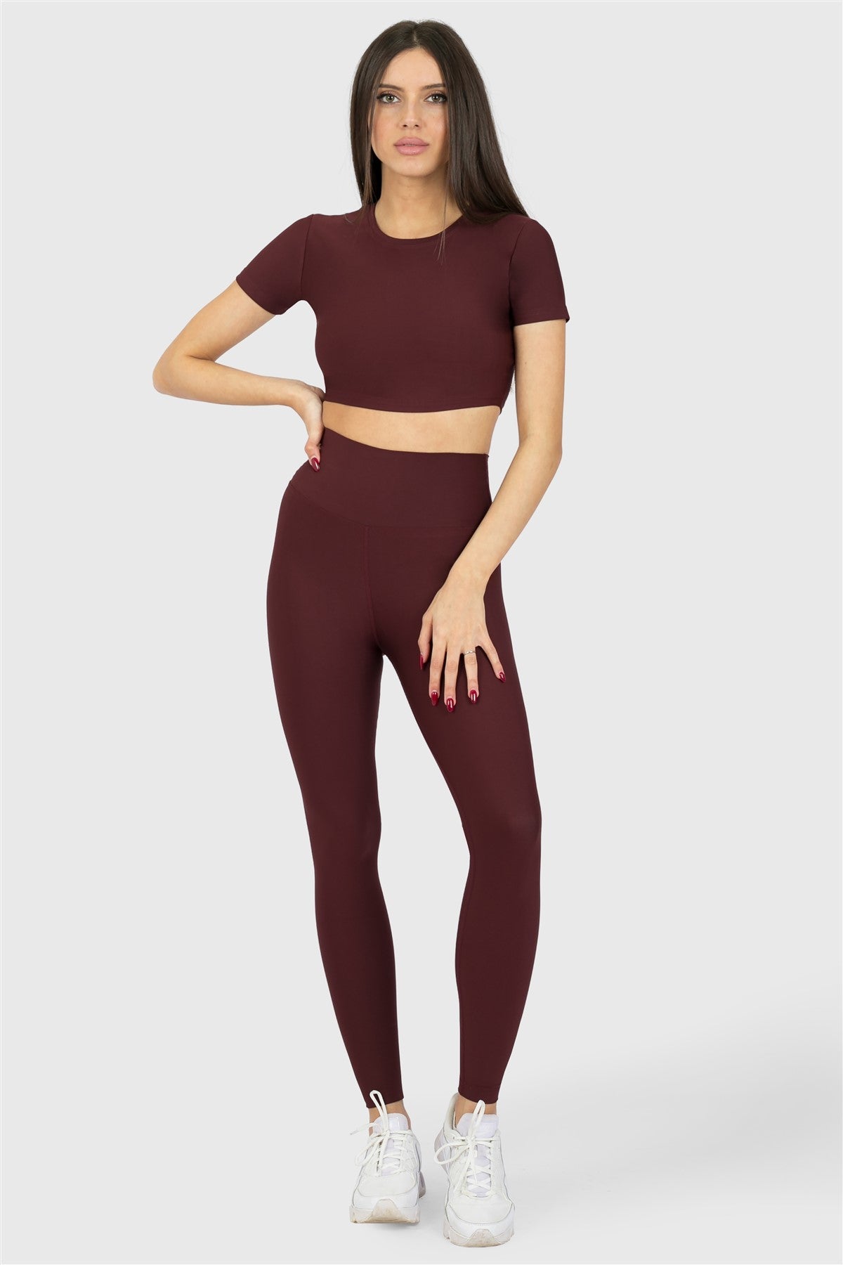 Popi Yüksek Bel Mürdüm Spor Tayt