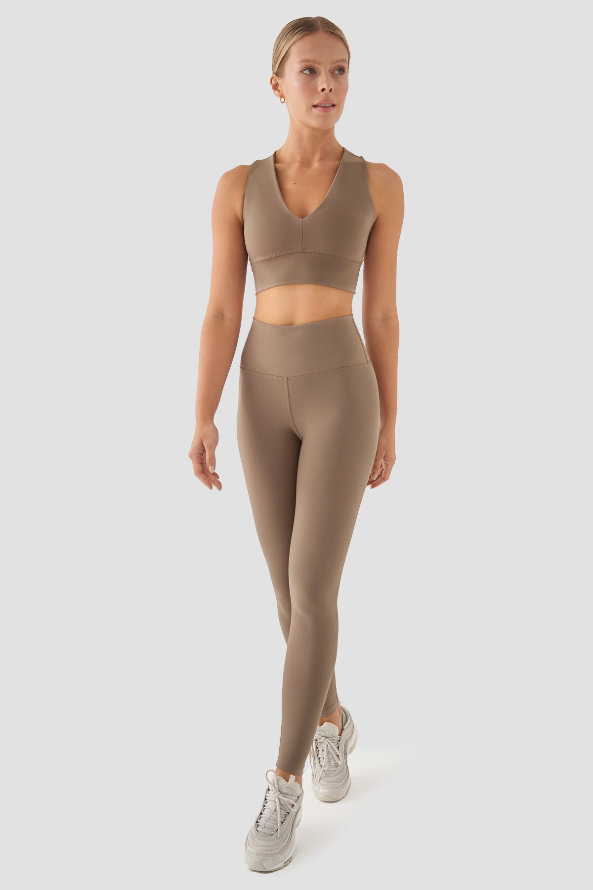 Popi Yüksek Bel Taş Rengi Spor Tayt