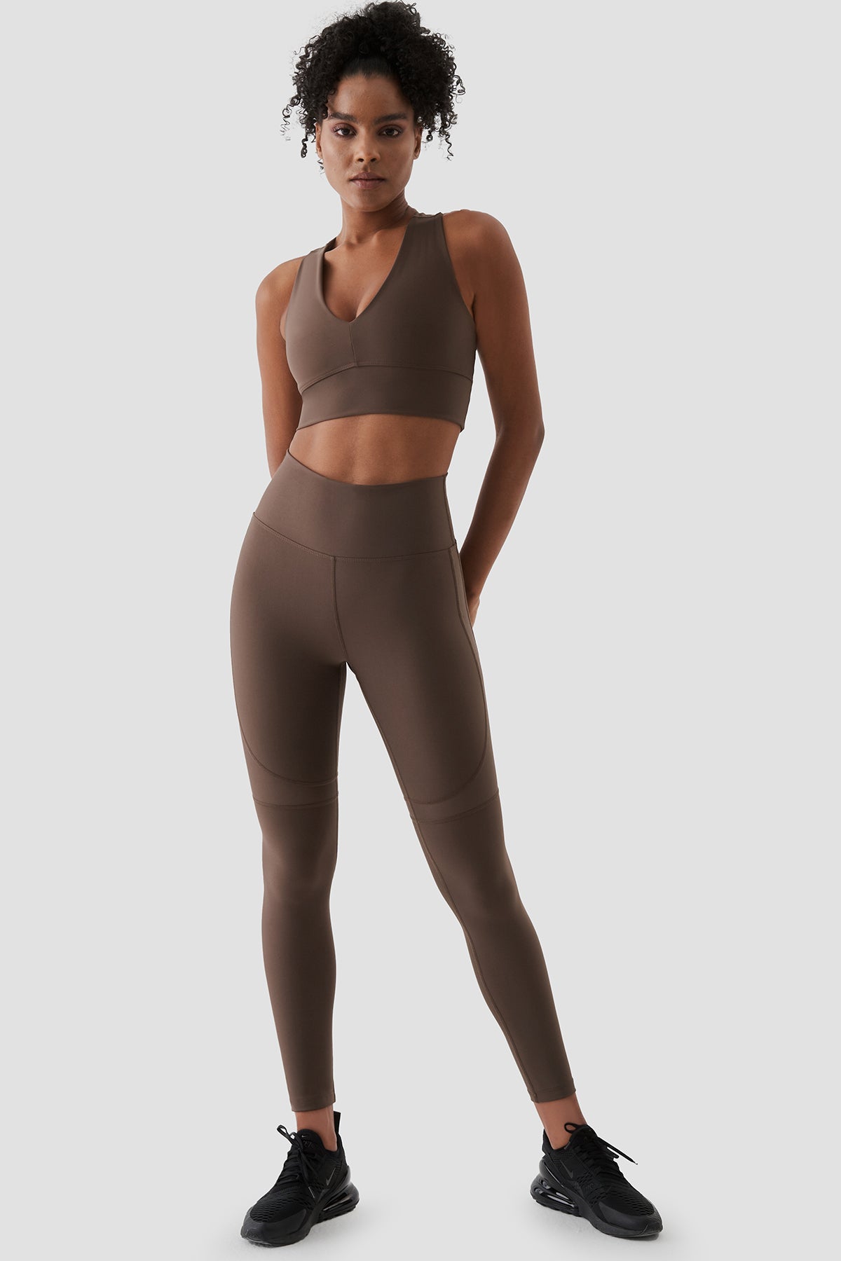 Yvonne Parlak Parça Detaylı Acı Kahve Spor Tayt