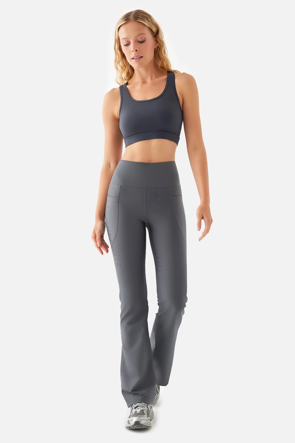 Carmen Flare Yüksek Bel Cepli Füme Yoga Pantolonu