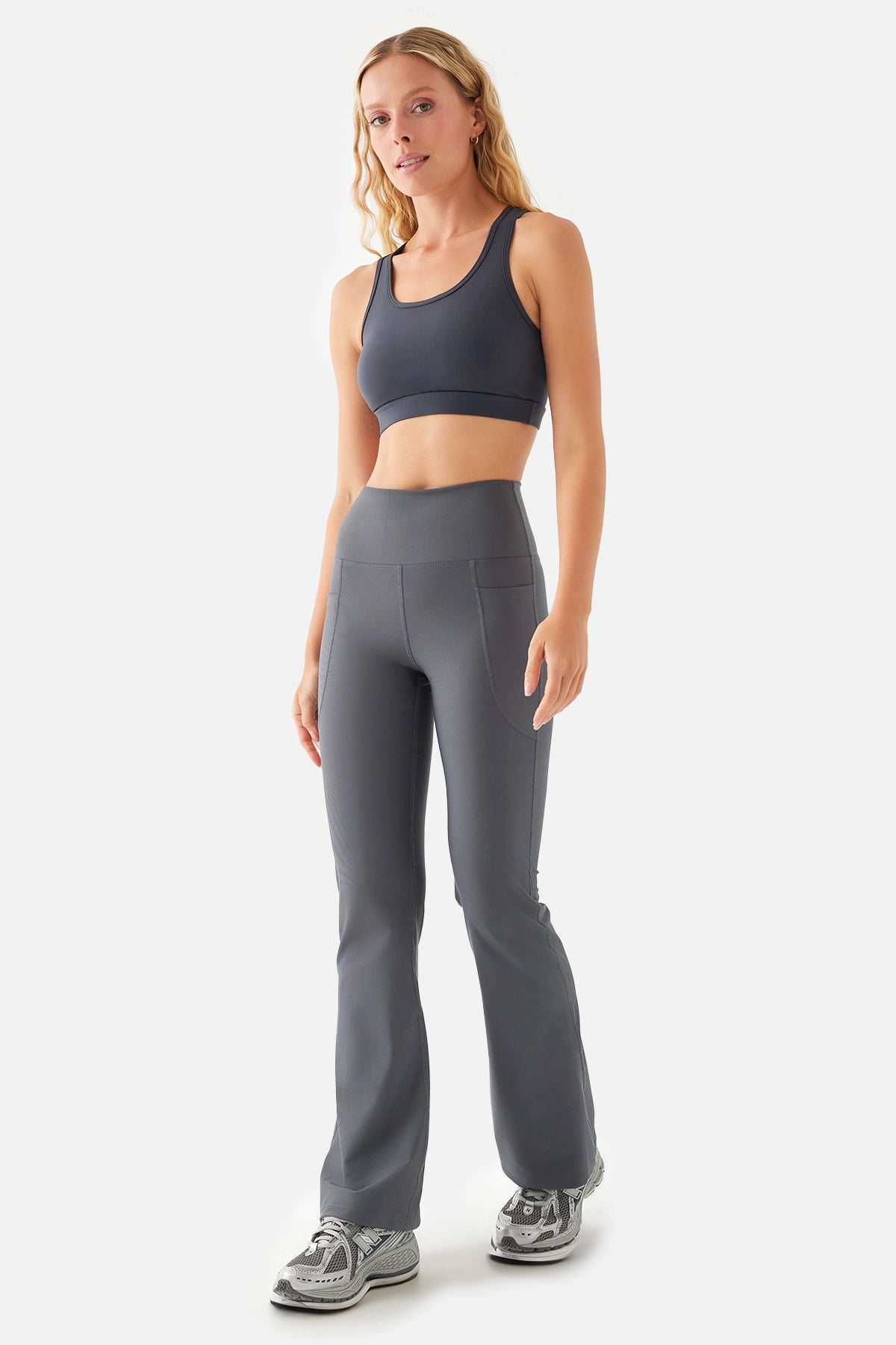 Carmen Flare Yüksek Bel Cepli Füme Yoga Pantolonu