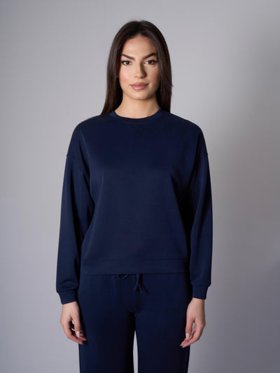 Cleo Yanları Yırtmaçlı Modal Bisiklet Yaka Lacivert Sweatshirt