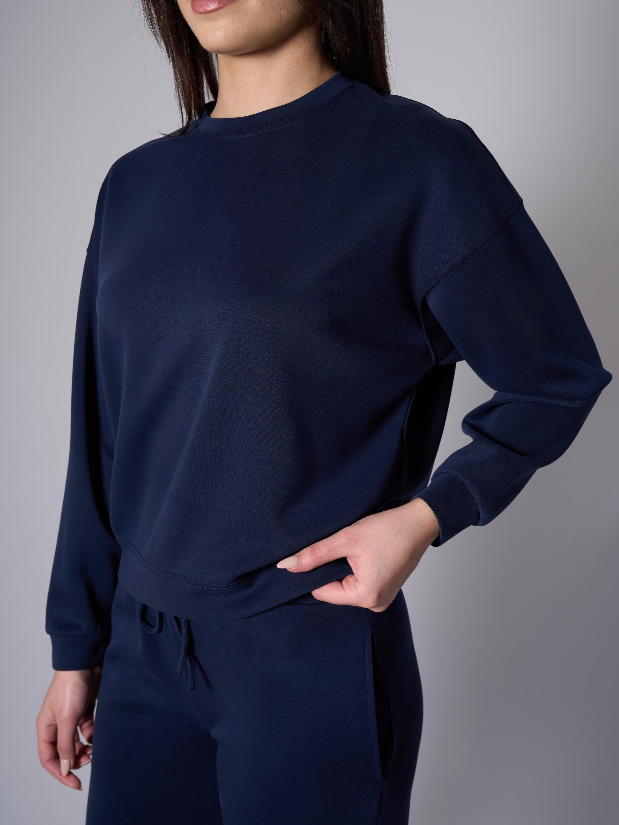 Cleo Yanları Yırtmaçlı Modal Bisiklet Yaka Lacivert Sweatshirt