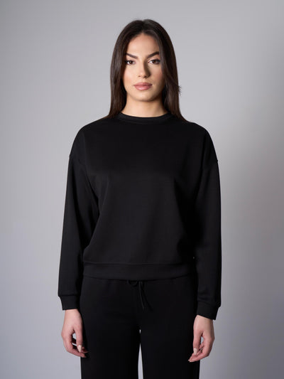 Cleo Yanları Yırtmaçlı Modal Bisiklet Yaka Siyah Sweatshirt