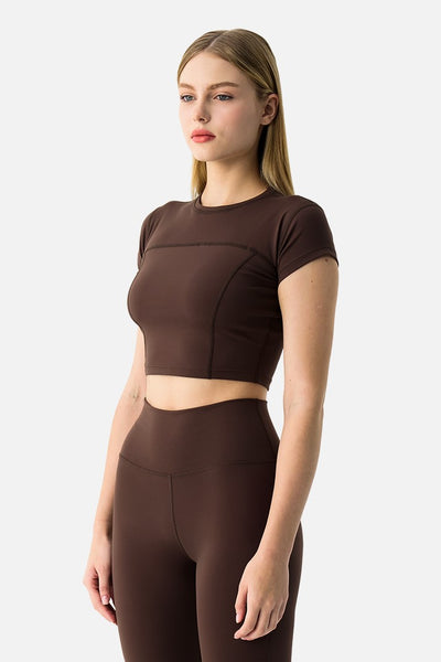 Liora Yumuşak Kumaş Acı Kahve Crop Top