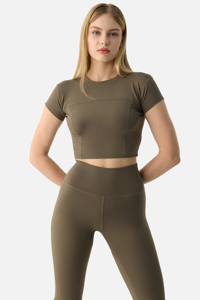 Liora Yumuşak Kumaş Haki Crop Top