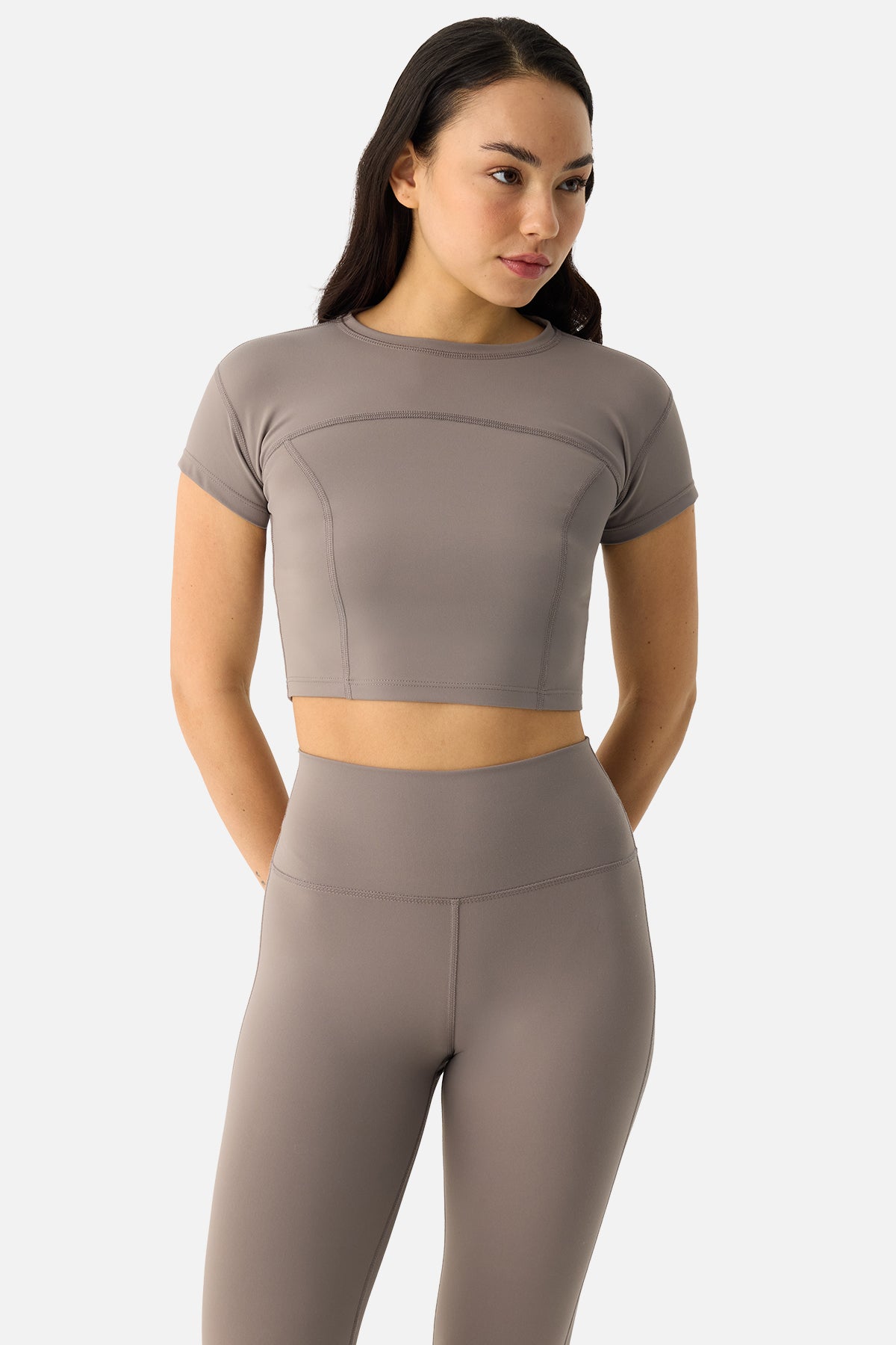 Liora Yumuşak Kumaş Taş Rengi Crop Top