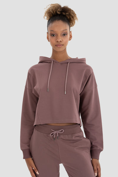 Lisa Oversize Koyu Gül Crop Hoodie